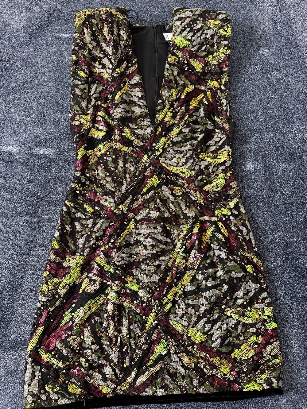 Zara Black Mini Dress with Multicolor Sequins (Yellow, Pink, Silver)